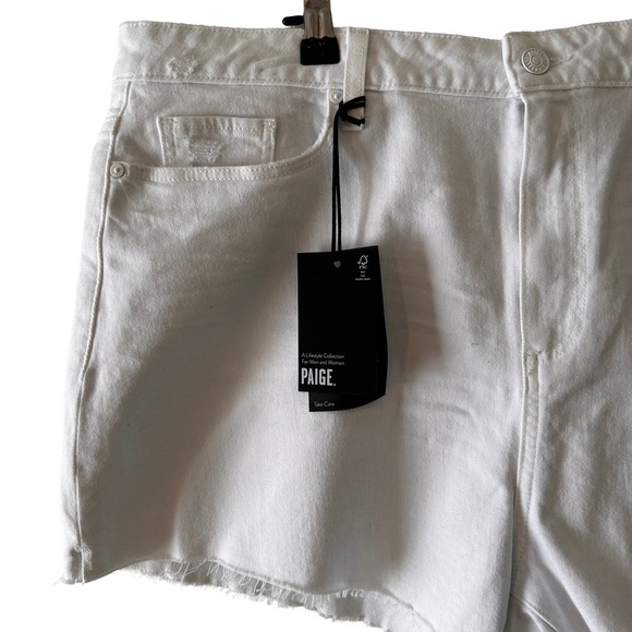 Women's PAIGE Margot Mid Thigh Denim Short Raw Hem Crisp White Size 34 NWT - Picture 9 of 17